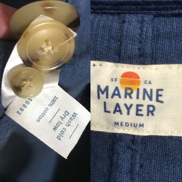Marine Layer Kennedy Trench Coat Blue Corduroy M - Picture 8 of 8